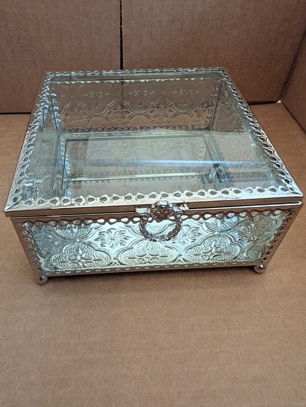 Decorative Silver Glass Jewelry Box - Elegant Mirrored Storage